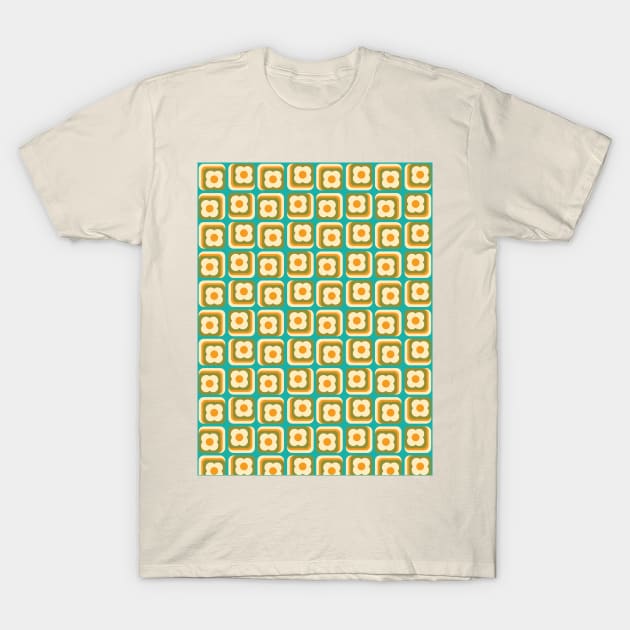 Retro 70s Floral Squares T-Shirt by tramasdesign